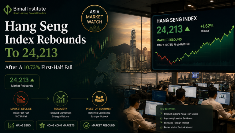 Hang Seng Index Rebounds to 24,213 After a 10.73% First-Half Fall